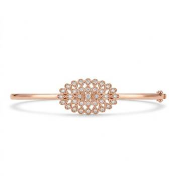 925 Sterling Silver Rose Gold Floral CZ Bangle Bracelet for Women | Cubic Zirconia Flower Designer Jewelry 1