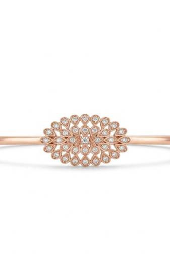 925 Sterling Silver Rose Gold Floral CZ Bangle Bracelet for Women | Cubic Zirconia Flower Designer Jewelry