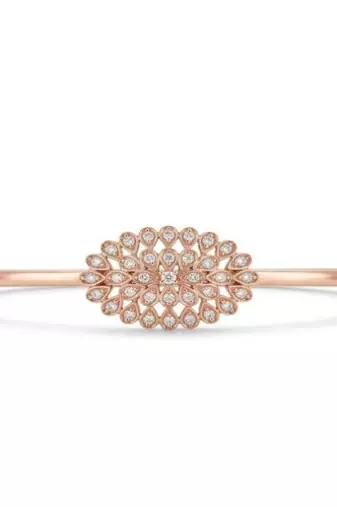 925 Sterling Silver Rose Gold Floral CZ Bangle Bracelet for Women | Cubic Zirconia Flower Designer Jewelry