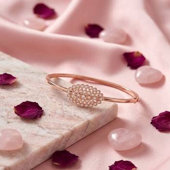 925 Sterling Silver Rose Gold Floral CZ Bangle Bracelet for Women | Cubic Zirconia Flower Designer Jewelry 3