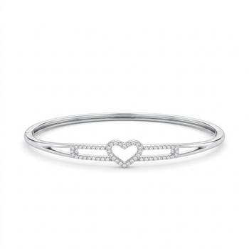 925 Sterling Silver Heart CZ Bangle Bracelet for Women | Cubic Zirconia Love Heart Jewelry 1