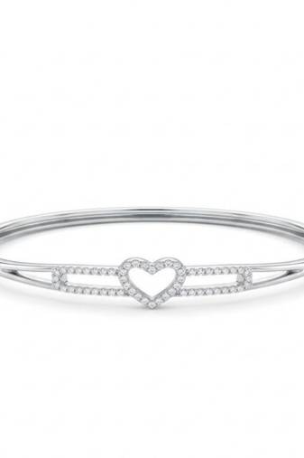 925 Sterling Silver Heart CZ Bangle Bracelet for Women | Cubic Zirconia Love Heart Jewelry
