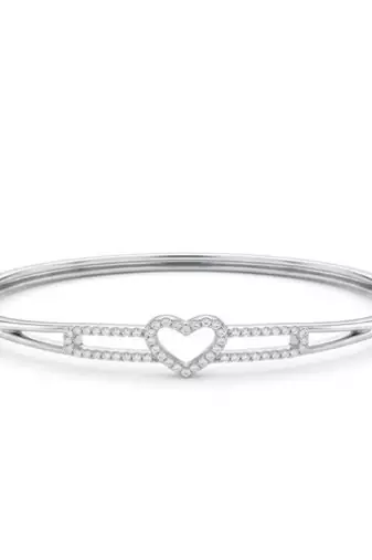 925 Sterling Silver Heart CZ Bangle Bracelet for Women | Cubic Zirconia Love Heart Jewelry