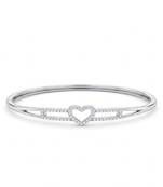 925 Sterling Silver Heart CZ Bangle Bracelet for Women | Cubic Zirconia Love Heart Jewelry