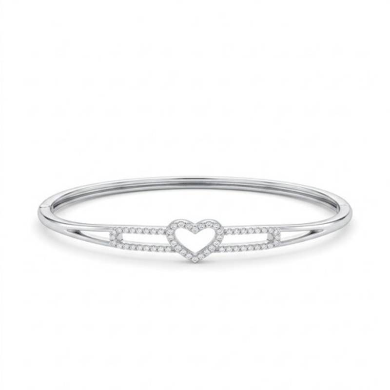 925 Sterling Silver Heart CZ Bangle Bracelet for Women | Cubic Zirconia Love Heart Jewelry