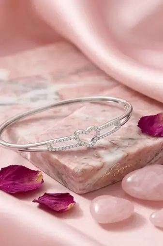 925 Sterling Silver Heart CZ Bangle Bracelet for Women | Cubic Zirconia Love Heart Jewelry