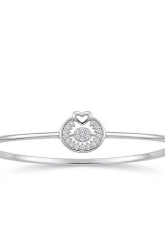925 Sterling Silver Heart CZ Bangle Bracelet for Women | Cubic Zirconia Love Charm Jewelry