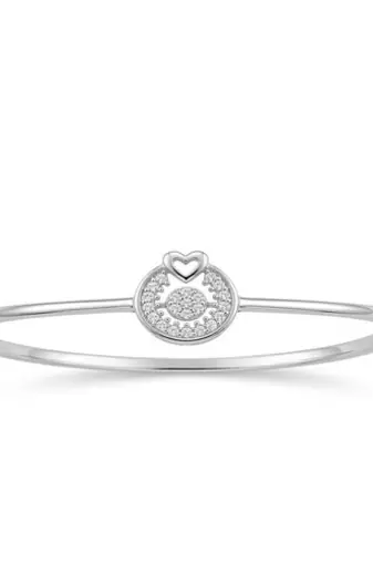 925 Sterling Silver Heart CZ Bangle Bracelet for Women | Cubic Zirconia Love Charm Jewelry