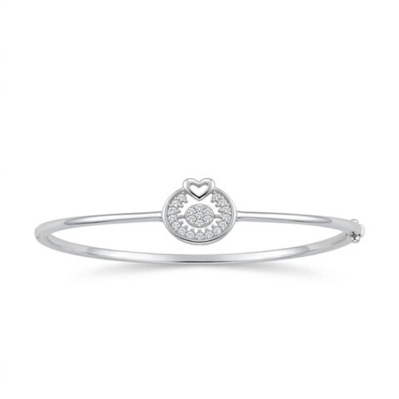 925 Sterling Silver Heart CZ Bangle Bracelet for Women | Cubic Zirconia Love Charm Jewelry