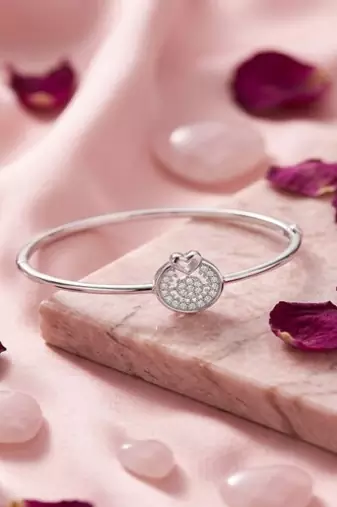 925 Sterling Silver Heart CZ Bangle Bracelet for Women | Cubic Zirconia Love Charm Jewelry