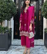 Pink velvet embroidered palazzo set