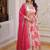 Pink silk blend printed flared gown set