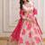 Pink silk blend printed flared gown set