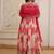 Pink silk blend printed flared gown set