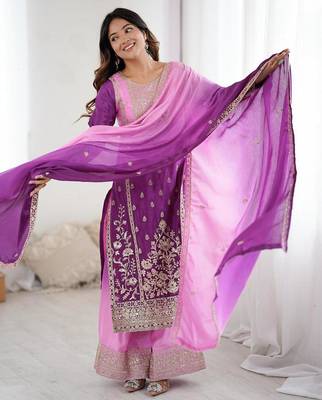 Purple silk blend embroidered salwar kameez 2