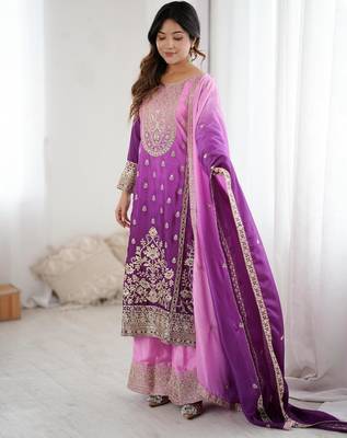 Purple silk blend embroidered salwar kameez 3