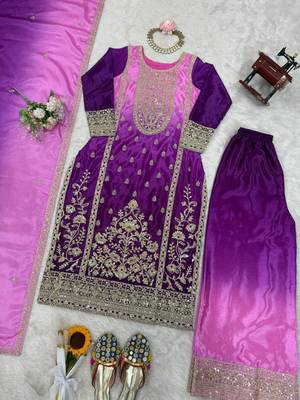 Purple silk blend embroidered salwar kameez 4
