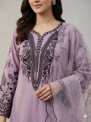 Lavender cotton poly embroidered kurta set 2