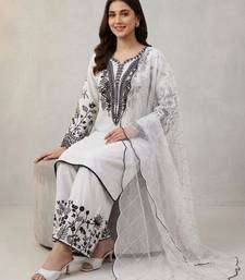 White cotton poly embroidered kurta set