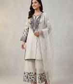 White cotton poly embroidered kurta set