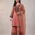 Peach cotton poly embroidered kurta set