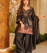 Black silk blend embroidered farshi salwar kameez