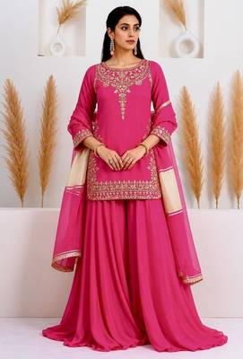 Pink crepe embroidered sharara set 2
