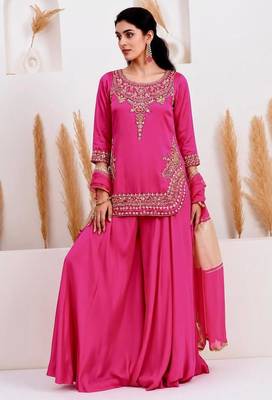Pink crepe embroidered sharara set 3