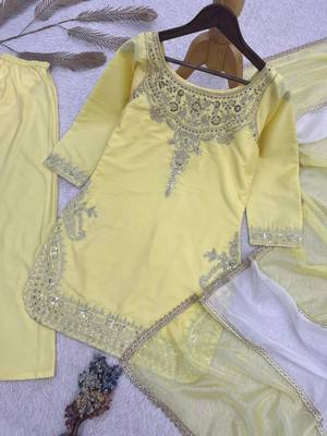 Yellow crepe embroidered sharara set 3
