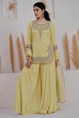 Yellow crepe embroidered sharara set 4