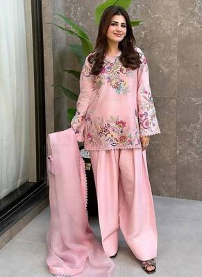 Pink crepe embroidered farshi salwar kameez 1