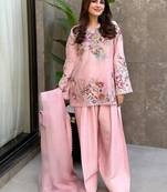 Pink crepe embroidered farshi salwar kameez
