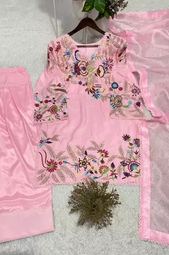 Pink crepe embroidered farshi salwar kameez