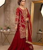 Red georgette embroidered sharara set