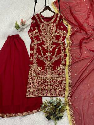 Red georgette embroidered sharara set 2