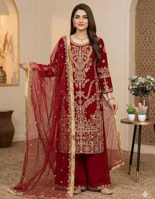 Red georgette embroidered sharara set 4