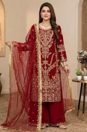 Red georgette embroidered sharara set