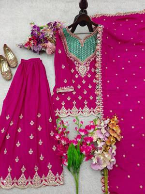 Magenta silk blend embroidered sharara set 3