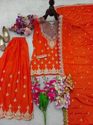 Orange silk blend embroidered sharara set 3