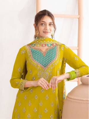 Mustard silk blend embroidered sharara set 1
