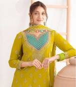 Mustard silk blend embroidered sharara set