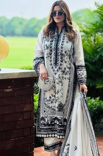 White satin embroidered palazzo set