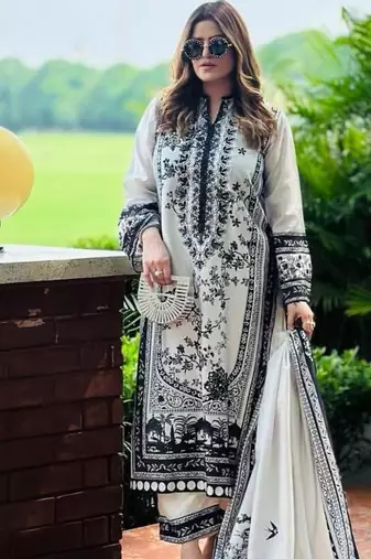 White satin embroidered palazzo set