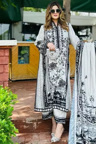 White satin embroidered palazzo set