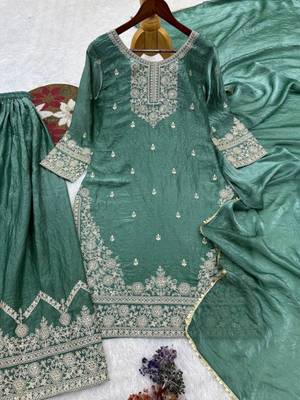 Teal silk blend embroidered sharara set 3