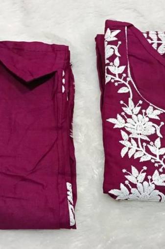 Wine rayon embroidered kurta set