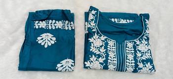 Teal rayon embroidered kurta set 3