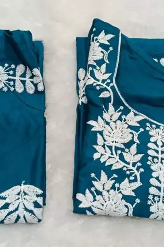 Teal rayon embroidered kurta set