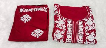 Maroon rayon embroidered kurta set 1