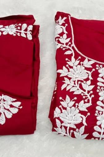 Maroon rayon embroidered kurta set